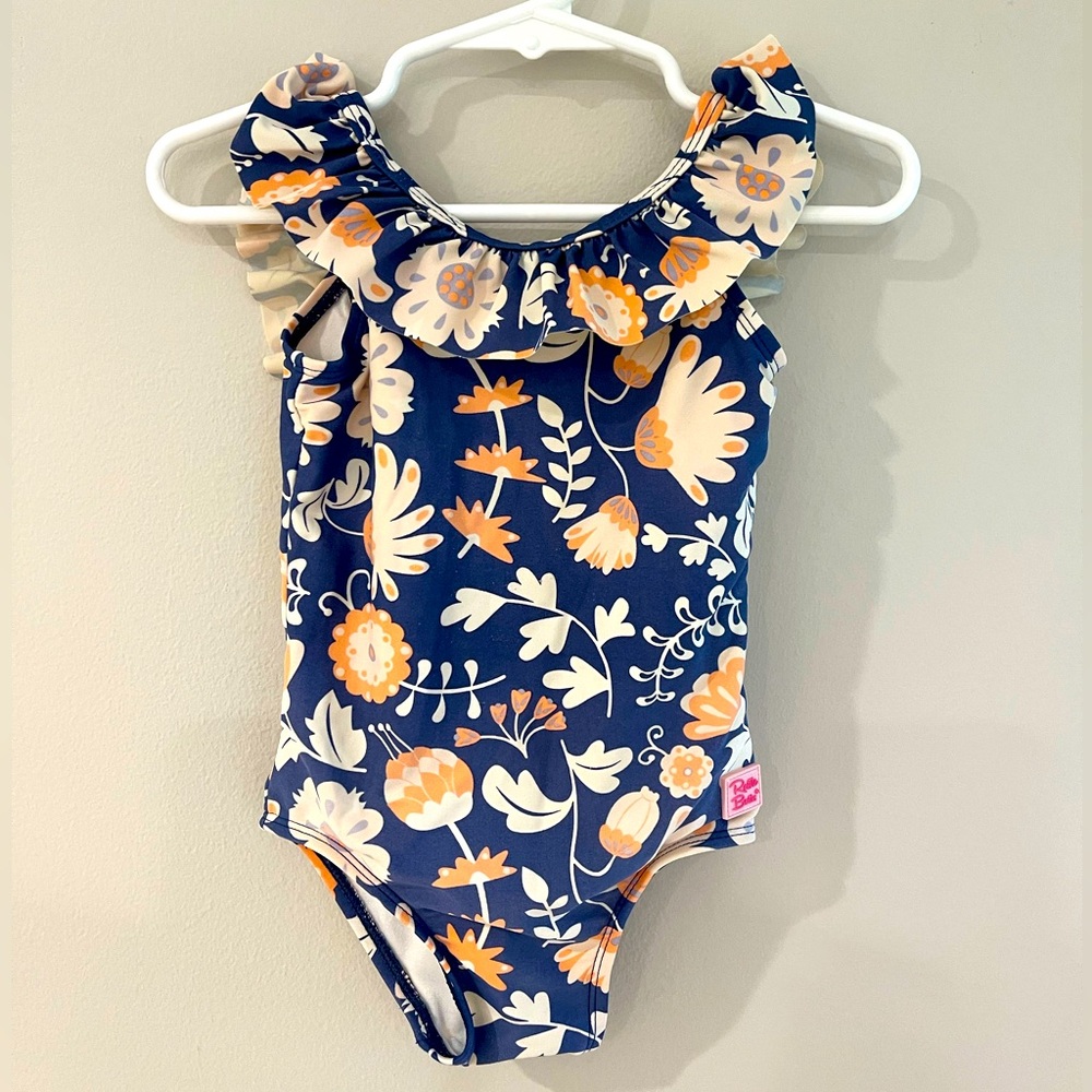 Ruffle Butts toddler girls Navy and Orange Swimsuit